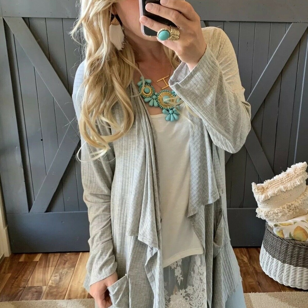 Plus Size Grey Pocketed Cardigan Sweater Top NWT! - Picture 5 of 7